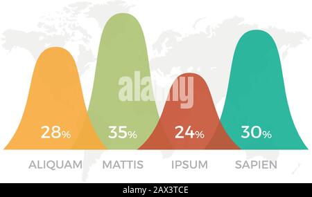 Set of orange, green, turquoise and red elements for infographic with world map presentation slides. Stock Vector