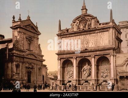 1895 ca. , ROMA,  ITALY : Piazza San Bernardo , the FONTANA DELL' ACQUA FELICE  (by Papa Sisto V ) and the church CHIESA SANTA MARIA DELLA VITTORIA  . Photocrom print colors edited by Detroit Publishing Co. - CHIESA  -  ROME - LAZIO -  ITALIA - FOTO STORICHE - HISTORY - GEOGRAFIA - GEOGRAPHY  - ARCHITETTURA - ARCHITECTURE  -  fontana - BELLE EPOQUE - fountain - square - place - Aqua Felix ---- Archivio GBB Stock Photo