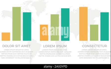 Set of orange, green and turquoise elements for infographic with world map presentation slides. Stock Vector