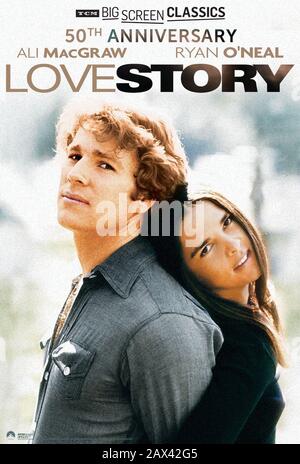 LOVE STORY, US poster for 2020 re-release, from left: Ryan O'Neal, Ali MacGraw, 1970. © Fathom Events / courtesy Everett Collection