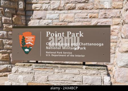 Chattanooga, TN - October 8, 2019: Point Park Entrance Sign in the Chickamauga and Chattanooga National Military Park Stock Photo