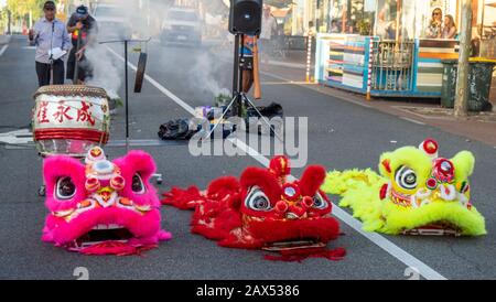 Aboriginal elder doing Welcome to Country ceremony prior Lion dancing