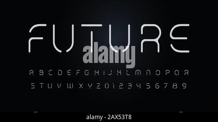 Future stencil alphabet. Thin segment line font, minimal type for modern futuristic logo, elegant monogram, digital device, posters and hud web Stock Vector