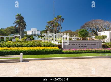 Laie, HI - 24 January 2020: View of the Laie Hawaii Temple of the church of the latter-day saints on Oahu Stock Photo