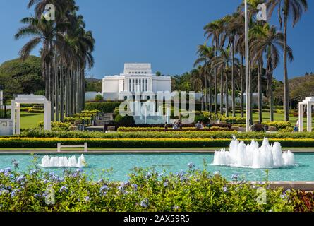 Laie, HI - 24 January 2020: View of the Laie Hawaii Temple of the church of the latter-day saints on Oahu Stock Photo