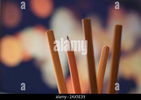 Sharp pencil with unsharpened pencils Stock Photo