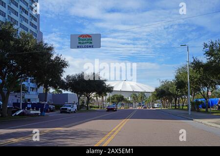 ST PETERSBURG, FL -24 JAN 2020- View of the Tropicana Field (The Trop), a domed stadium home of the MLB Tampa Bay Rays, in downtown St. Pete, Florida, Stock Photo