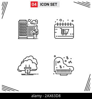 4 Icons Line Style. Grid Based Creative Outline Symbols for Website Design. Simple Line Icon Signs Isolated on White Background. 4 Icon Set. Stock Vector