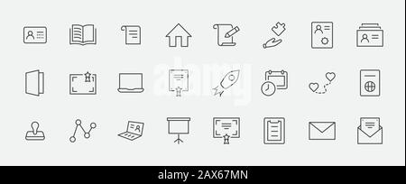 Set of Legal Documents Related Vector Line Icons. Contains such Icon as Visa, Contract, Declaration, License, Permission, Grant and more. Editable Str Stock Vector