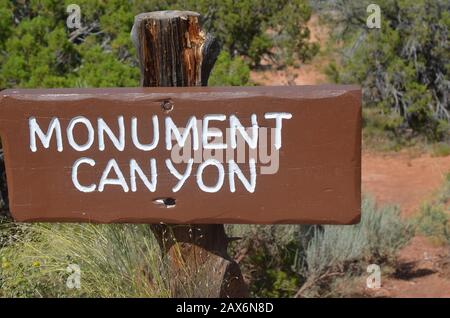 FRUITA, COLORADO - JUNE 23, 2016: Monument Canyon Overlook Sign Along Rim Rock Drive in Colorado National Monument Stock Photo