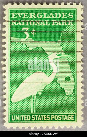 US postage stamp recording the Dedication of Everglades National Park,Florida in 1947 Stock Photo