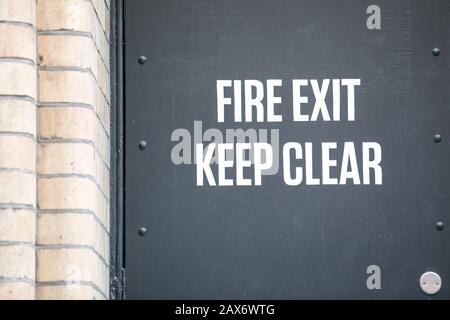 Fire Exit Keep Clear. Fire doors, security, rules and regulations concept Stock Photo