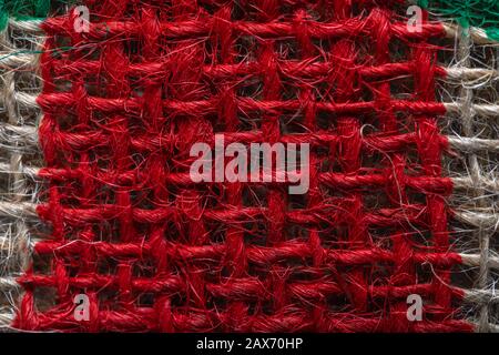 highly detailed photo fabric, close up red material texture background. Stock Photo