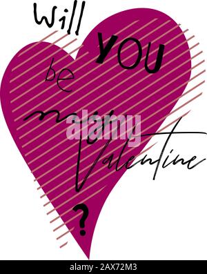 Cute valentine's card with simple pink heart and text 'will you be my valentine' Stock Vector