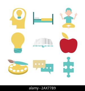 arts and meditation related icons set, colorful design Stock Vector