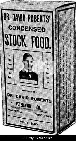 DrDavid Roberts' practical home veterinarian . Price50 Cents Prevents and Cures Roup in Poultry. HOW TO KNOW ROUP. Sneezing, discharge at nostrils, wheezing, rattling at throat and a bad odor aboutthe nostrils or mouth. Fowl wants to sleep most of the time with head under wing. 163. DR. DAVID ROBERTS Condensed Stock Food 2 Pound package Price $1.00 See page 133 for additional information 12 Pound PailPrice $5.00 Stock Photo