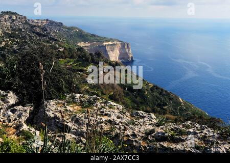 White Dingli cliffs - the highest cliffs on the island of Malta Stock Photo