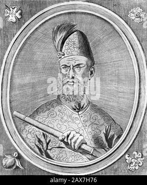 Portrait of Sefer Gazi aga - the vezir of the Crimean Khanate. Engraving, 1670. Stock Photo