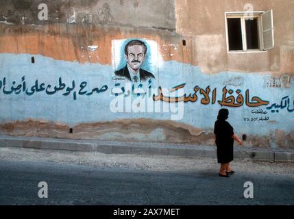 Portrait of former president Assad on a wall, Maalula, Syria. Stock Photo