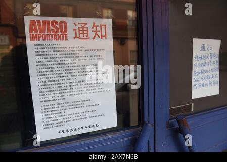 A Chinese shop is closed in Usera district.After the outbreak of Coronavirus in China, Chinese residents at Usera district in Madrid have closed hundreds of shops, hairdressers, restaurants and more for fear that they and clients will not get infected with the virus. The city of Madrid has 38,547 Chinese residents, according to official statistics. A quarter of the community has settled in this district. Stock Photo