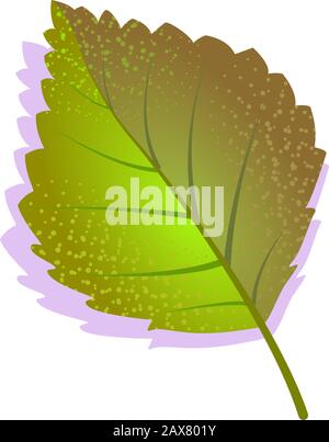 Green birch leaf icon, textured flat design shadow. Single nature, ecology russian symbol. Vector illustration isolated on white background. Stock Vector