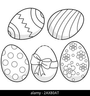 Decorated Easter eggs. Black and white illustration Stock Photo