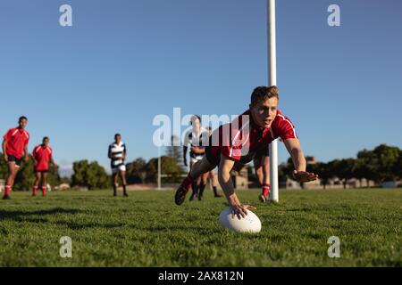 Rugby player scoring an essay Stock Photo