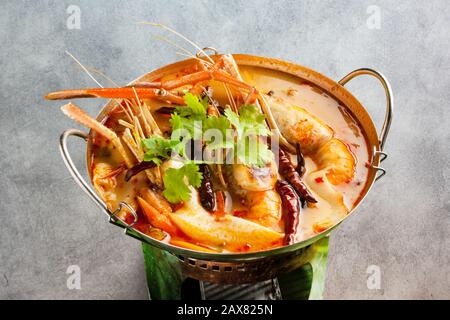 Hot and sour prawn soup, Tom Yum Goong Spicy Sour Soup Stock Photo