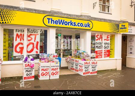 The rather scruffy exterior and entrance to TheWorks.co.uk store in Devizes Wiltshire UK Stock Photo