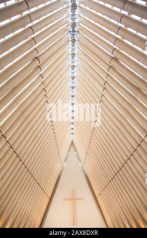 Interior of the Transitional Cathedral of Christchurch, constructed from repurposed materials and dubbed the 'Cardboard Cathedral' Stock Photo