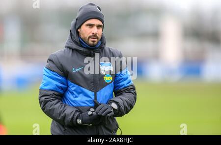 Berlin, Germany. 11th Feb, 2020. Football: Bundesliga, training Hertha BSC, Hertha training ground. Berlin's interim coach Alexander Nouri is standing on the pitch in a concentrated manner. Credit: Andreas Gora/dpa/Alamy Live News Stock Photo