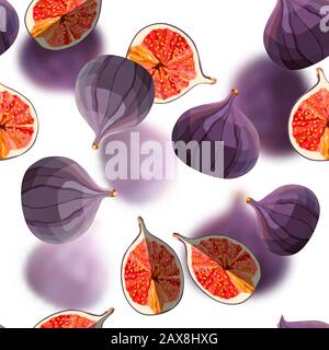 Fig fresh ripe fruit on white background seamless vector pattern Stock Vector