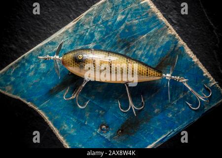 Old fishing lure or plug by South Bend, on a black background. From a vintage  fishing tackle collection. Dorset England UK GB Stock Photo - Alamy