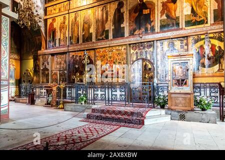 Veliky Novgorod, Russia - August 23, 2019: Interior of the orthodox St. Sophia Cathedral. Cathedral was founded in 1050 Stock Photo