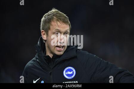 Brighton head coach Graham Potter during the Premier League match between Brighton and Hove Albion and Watford at The Amex Stadium Brighton, UK - 8th February 2020 - Editorial use only. No merchandising. For Football images FA and Premier League restrictions apply inc. no internet/mobile usage without FAPL license - for details contact Football Dataco Stock Photo