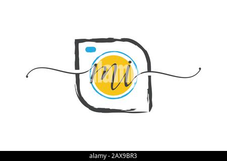 M I Initial handwriting logo design with a brush, Photography logo concept. Stock Vector