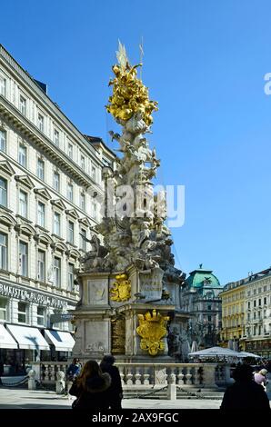 Vienna, Austria - April 24th 2011: unidentified people on Graben with plague column in the inner city Stock Photo