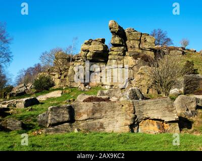 Gritstone rocks at Brimham Beacon on the southern edge of Brimham Moor Nidderdale AONB North Yorkshire England Stock Photo