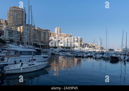 Yachts moored in the Port Hercules in Principality of Monaco Stock Photo