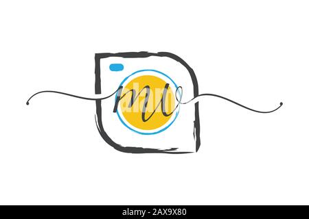 M V Initial handwriting logo design with a brush, Photography logo concept. Stock Vector
