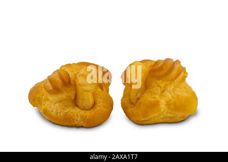 Eclairs design as duck on white background with clipping path Stock Photo