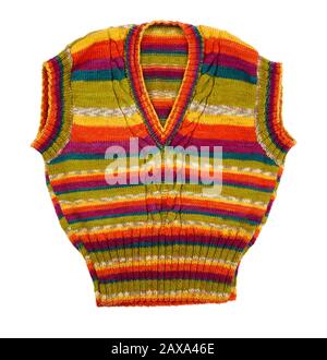 Sweater isolated on white background. Striped colorful sweeter. Knitted Warm pullover. Winter jumper. Stock Photo