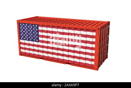 Freight container USA flag isolated on white. 3D Rendering Stock Photo