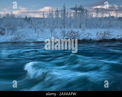 Ellidaar river in the winter, Reykjavik, Iceland Stock Photo