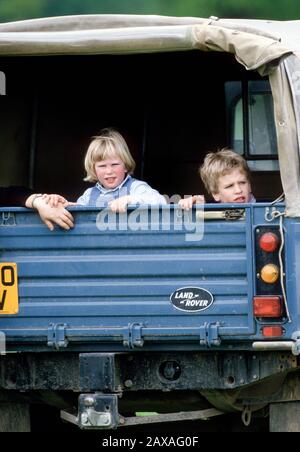 Zara Phillips and Peter Phillips at the Windsor Horse Trials, England April 1985. Stock Photo