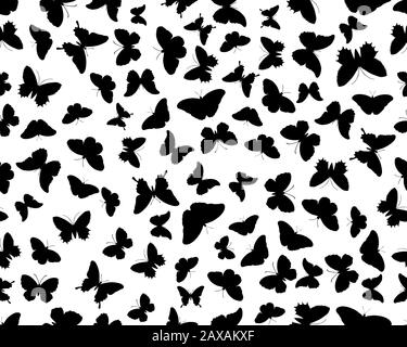 Seamless pattern with black silhouettes of butterflies on white background Seamless pattern with black silhouettes of butterflies on white background Stock Photo