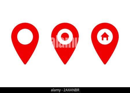 Set of pointer icons or pins for map. Sign of navigation or location isolated on white background. EPS 10 Stock Photo