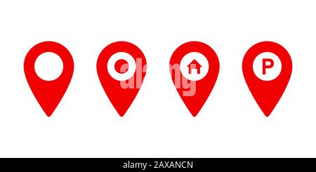 Set of pointer icons or pins for map. Sign of navigation or location isolated on white background. EPS 10 Stock Photo