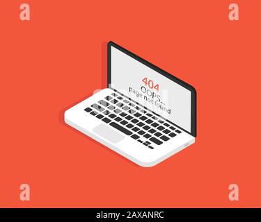 Isometric laptop computer. Device with error on screen in trendy isometric and flat style. EPS 10 Stock Photo