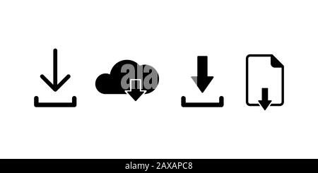 Set of download icons arrow file and cloud signs or button for application or websites isolated symbols. EPS 10 Stock Photo